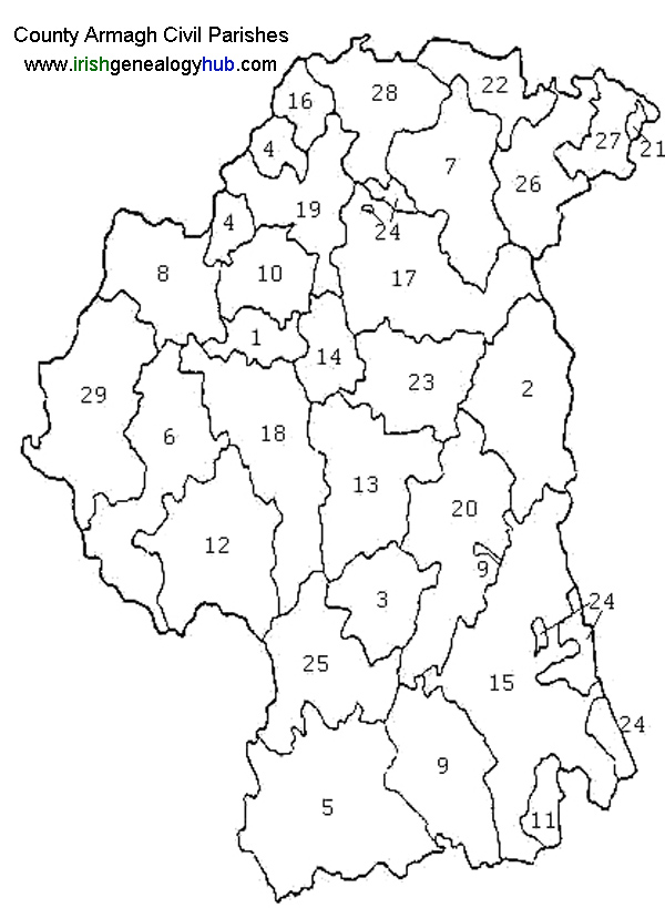 Map of Civil Parishes in County Armagh